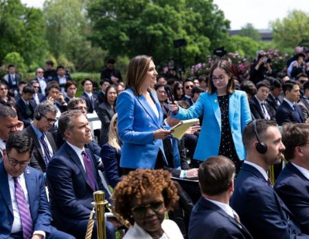 mary bruce questioning the president about re election campaign at rose garden in april 2023