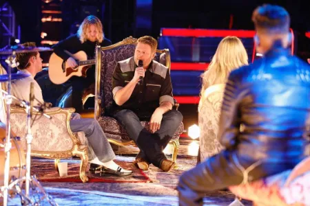 blake shelton during the coach performance in the voice